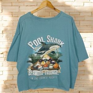 Newport Blue Pool Shark Bermuda Triangle Boxy Cropped Upcycled Short Sleeve Tee
